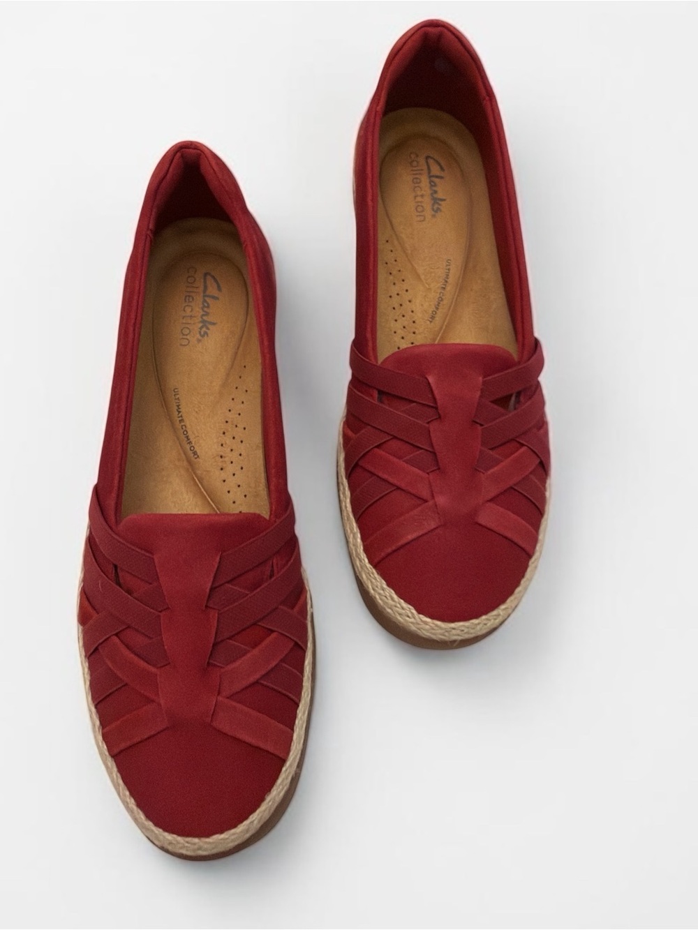 Clarks Elaina Petals Red Suede Slip-On Flats